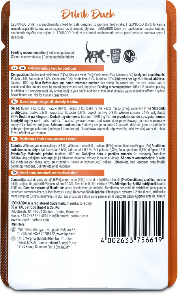 Leonardo DRINK 40g*20kpl Duck