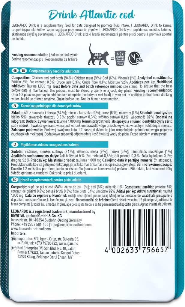 Leonardo DRINK 40g*20kpl Atlantic Cod