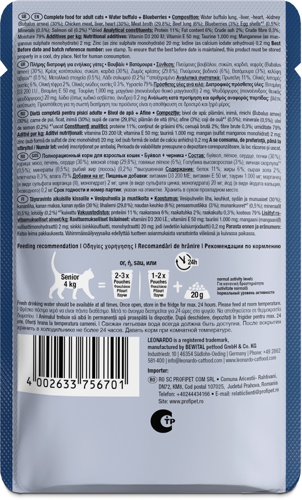 Leonardo 85g*16kpl Water Buffalo + blueberries