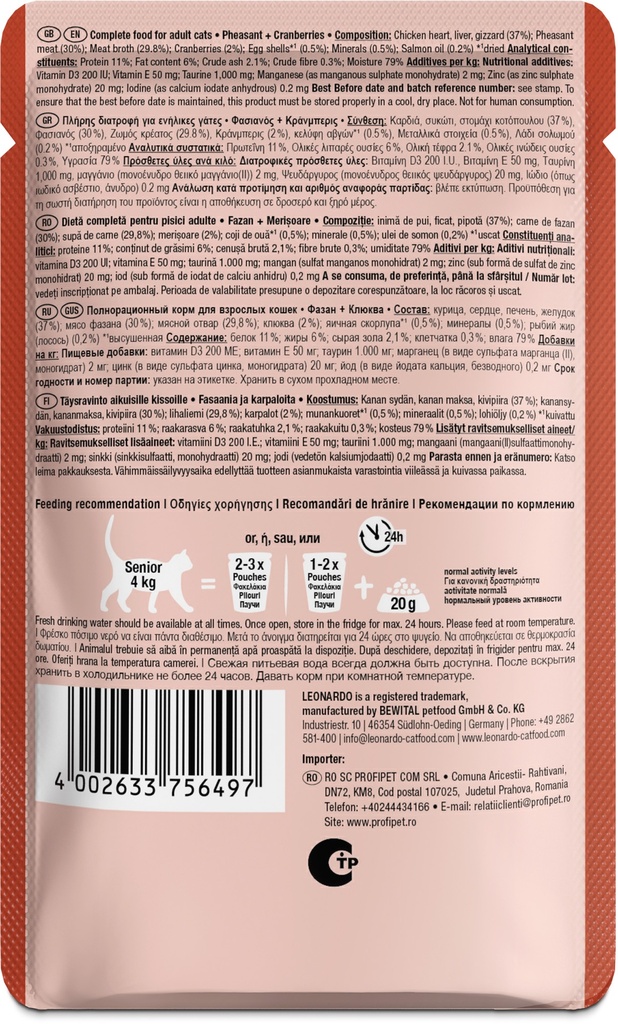 Leonardo 85g*16kpl Pheasant + Cranberry
