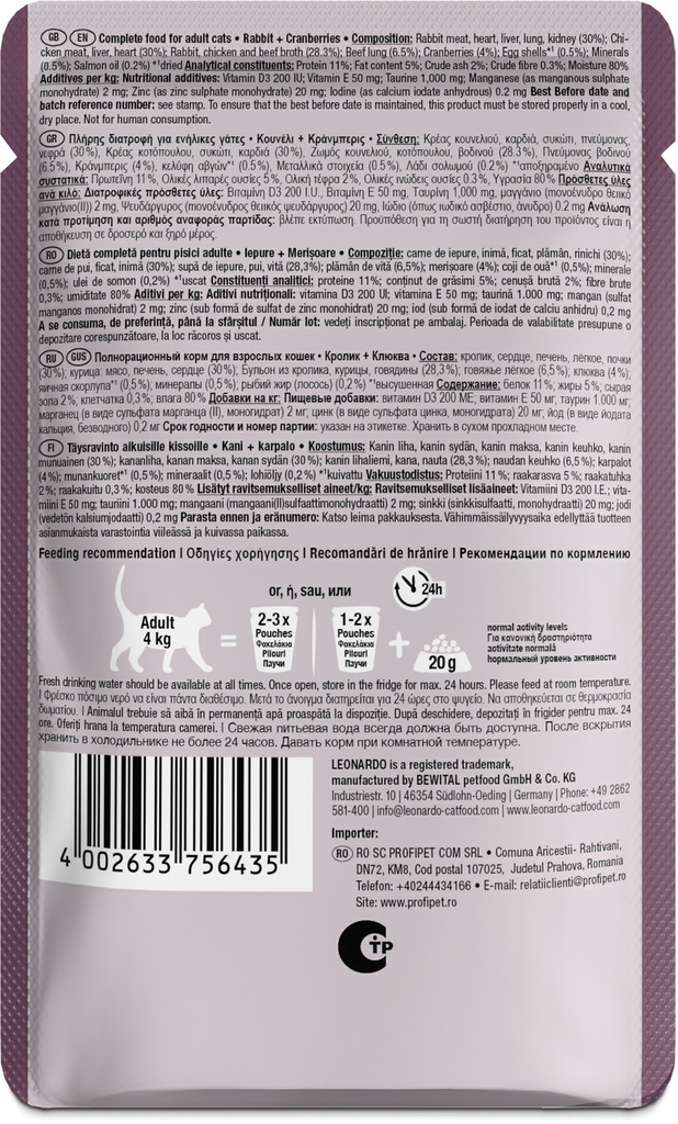Leonardo 85g*16kpl Rabbit + Cranberries