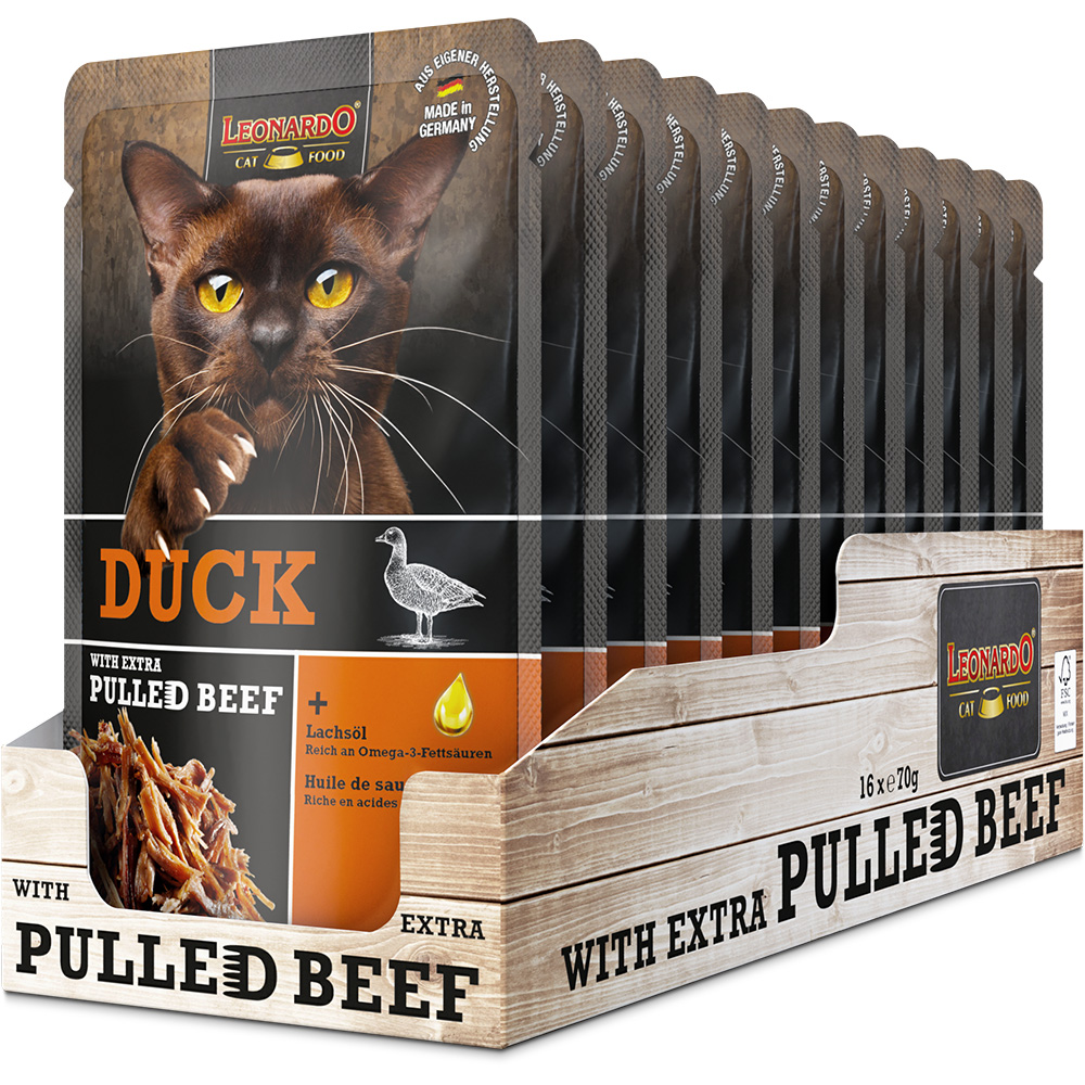 Leonardo 70g*16kpl DUCK +extra pulled Beef